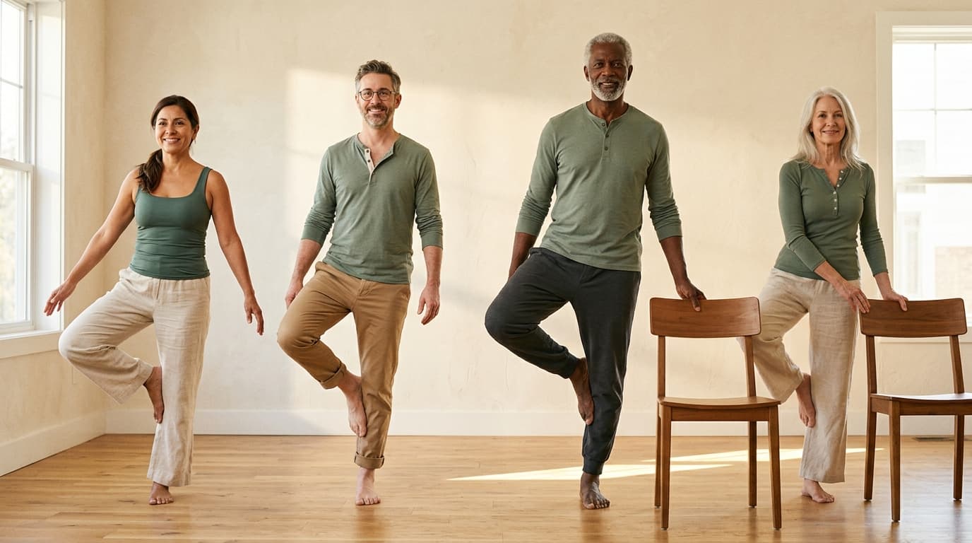 Welltread members performing balance drills with appropriate support