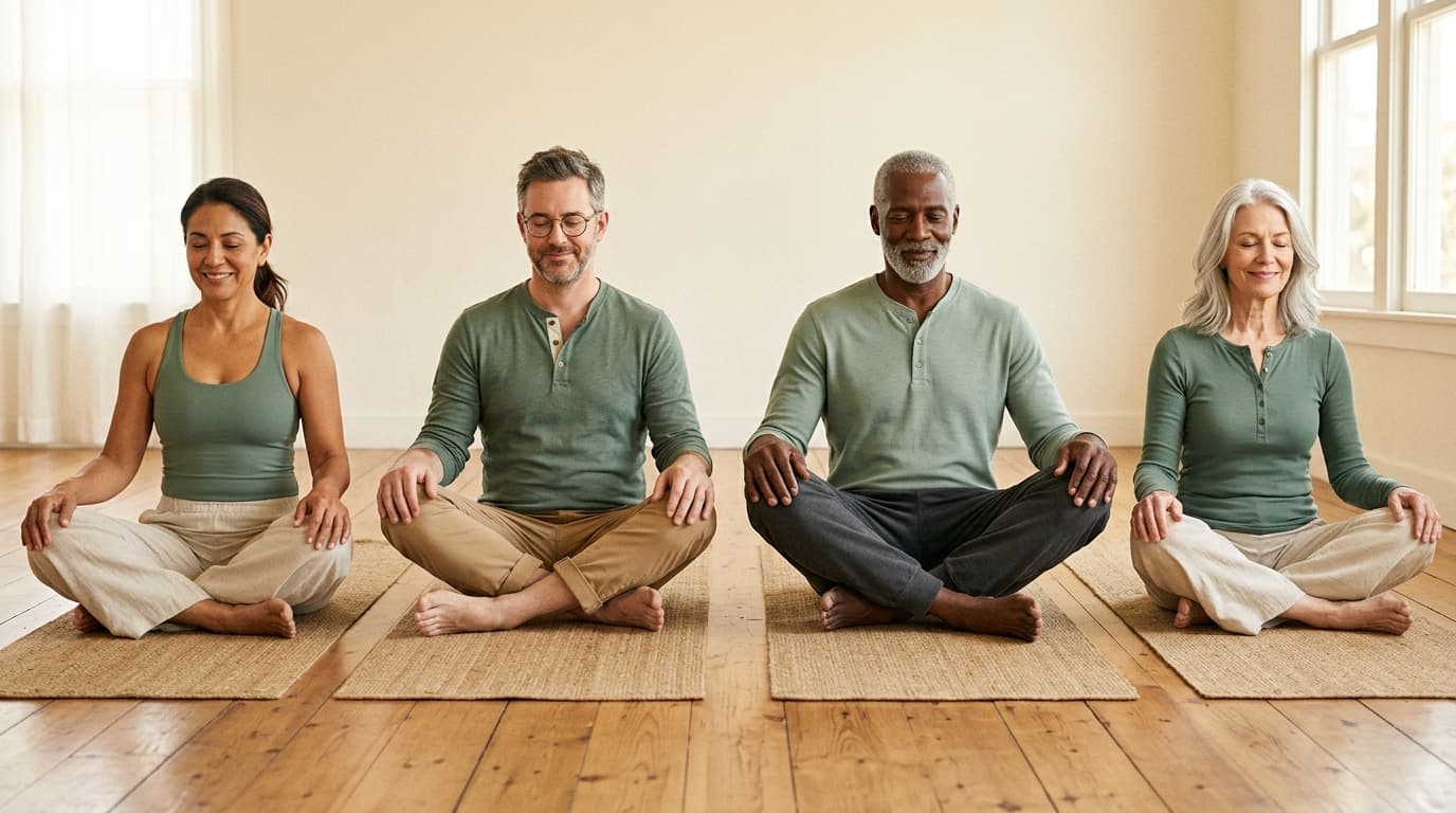 Welltread members practicing a seated mobility flow together