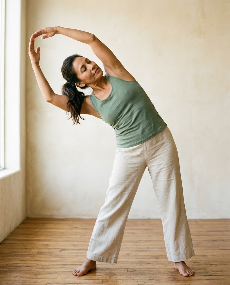 Maria performing a side stretch
